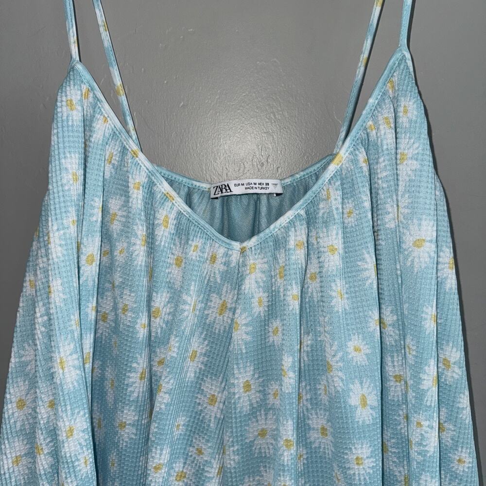 Zara Spaghetti Strap Mini Dress Daisy Floral Print Babydoll Bohemian Flowy S M - Picture 4 of 6